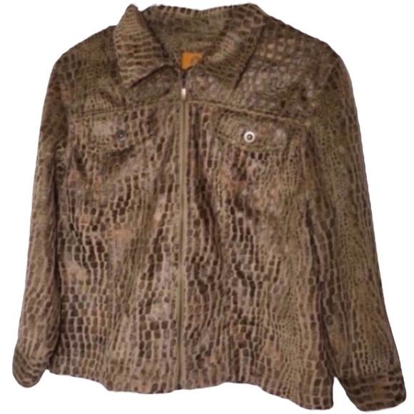 Ruby Rd. Jackets & Blazers - Ruby Rd Jacket Suede Snakeskin Chocolate Brown Tan Faux Fur Animal Print Zip 12